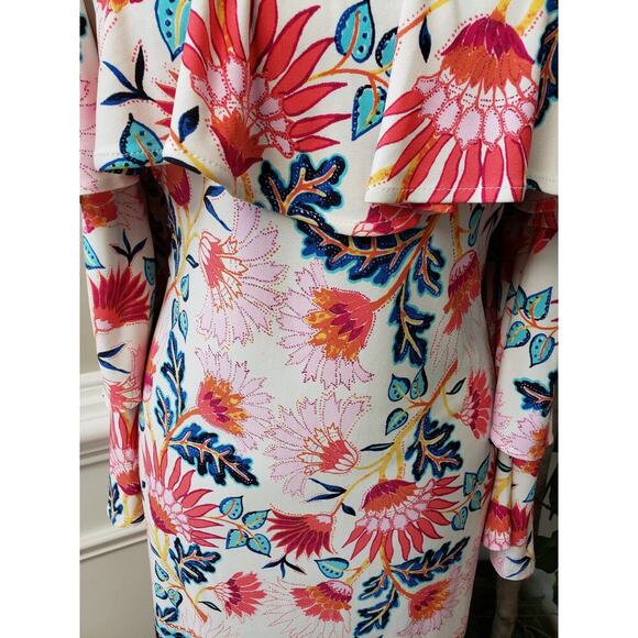 Nicole Miller Shift Dress Womens 8 White Floral Adjustable Strap Cold Shoulder - Picture 10 of 15